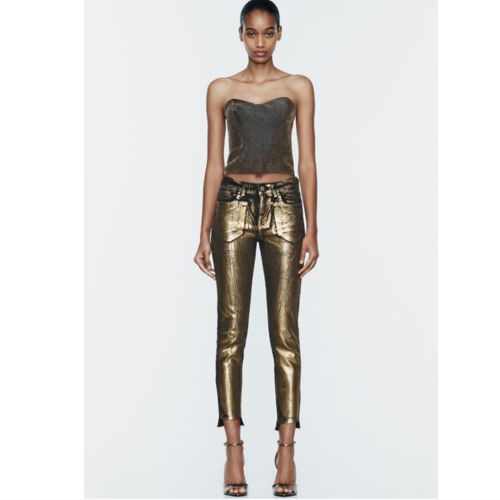 Zara FOIL METALLIC MID WAIST Z1975 SKINNY JEANS - Picture 2 of 9